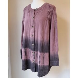 Pure Jill Crinkle Gauze Tunic Top Medium Purple To Gray Ombré Lagenlook Hippie